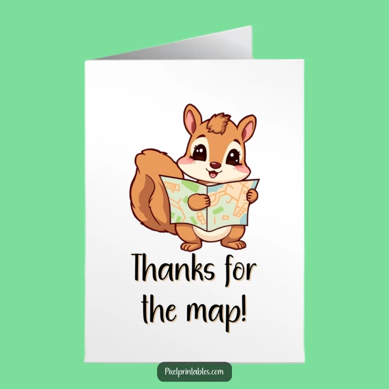 Free Printable Thank You Card: Curious Squirrel Pixel Map Gratitude Funny Downloadable Gift