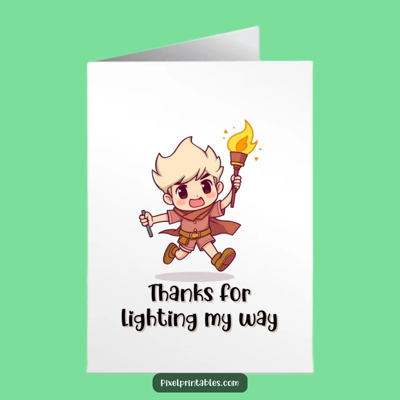 Free Printable Thank You Card: Funny Determined Runner Torch, Downloadable Grateful Gift