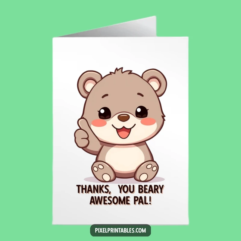Free Printable Thank You Card: Pixel Bear Thumbs Up Funny Downloadable Gift