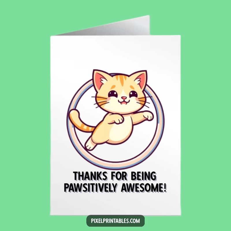 Free Printable Thank You Card: Pixel Cat Hoop - Grateful Downloadable