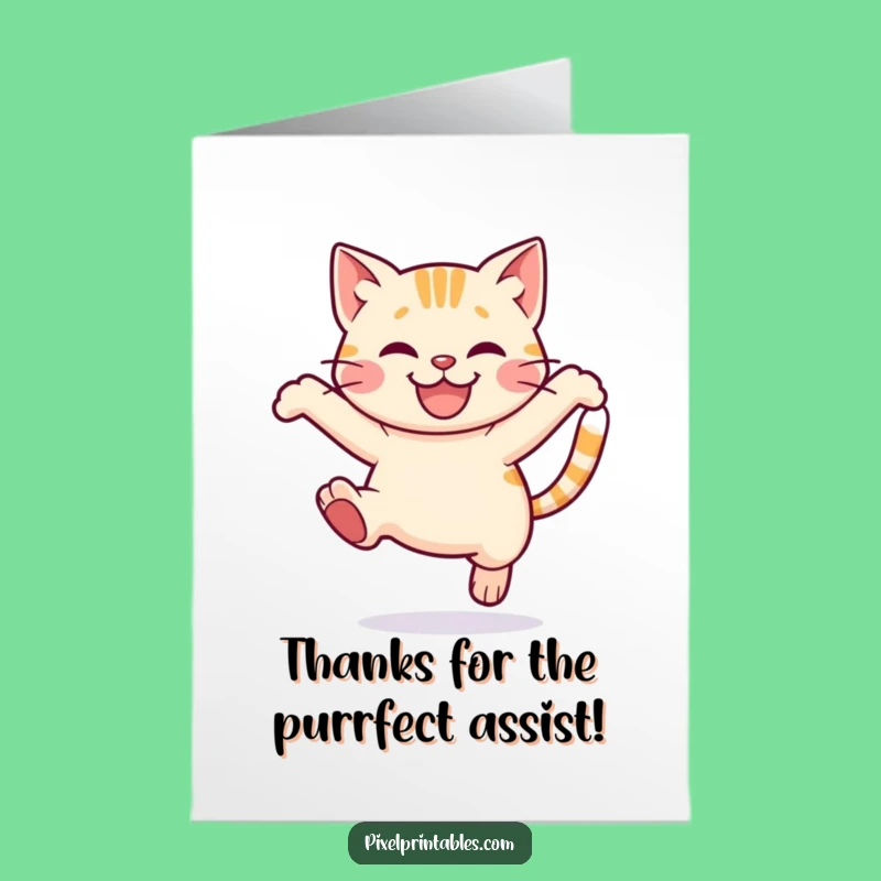 Free Printable Thank You Card: Pixel Cat Leap Funny Downloadable