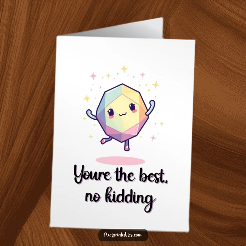 Funny Free Printable Thank You Card with a retro pixelated geometric shape dancing, conveying thanks with digital sparkle and style.