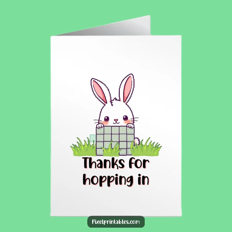 Free Printable Pixel Rabbit Thank You Card: Funny Peek-a-Boo Downloadable