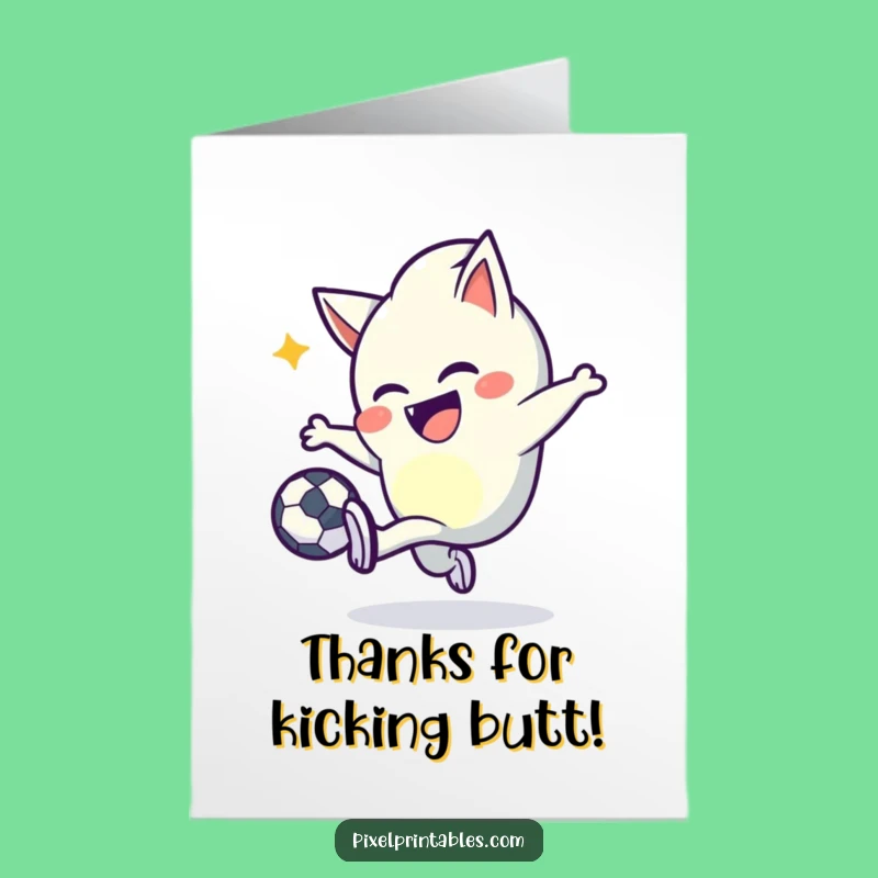 Free Printable Pixel Thank You Card: Funny Kicking Ball, Downloadable Gamer Gift!
