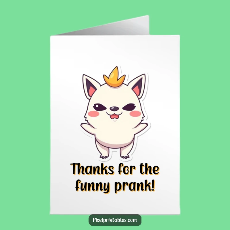 Free Printable Thank You Card: Cheerful Pixel Creature, Funny Downloadable Gift