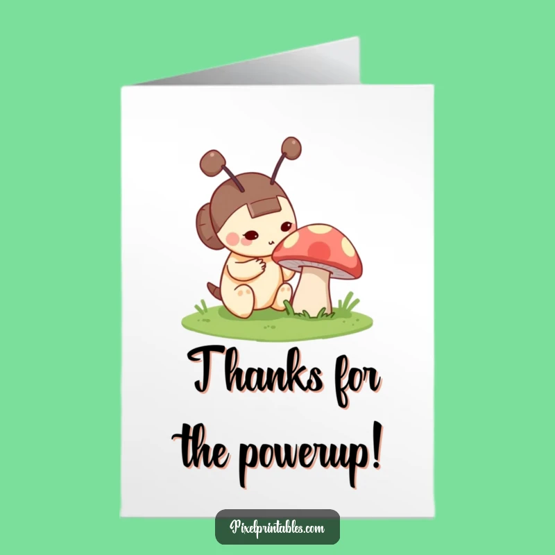 Free Printable Thank You Card: Pixel Character & Mushroom - Funny Downloadable Gift