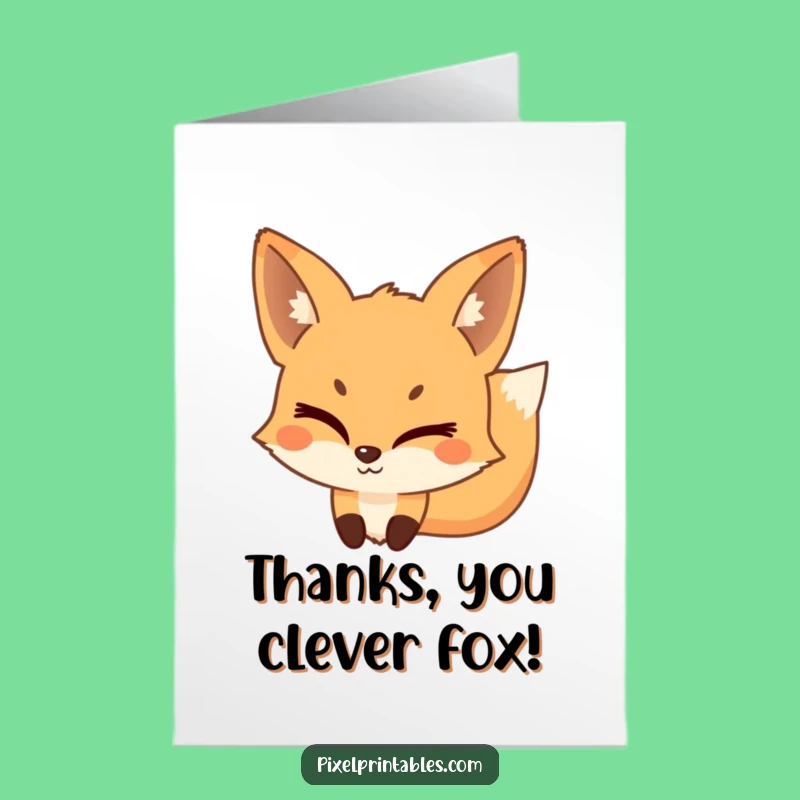 Free Printable Pixel Fox Thank You Card Funny Downloadable Gift for Sly Gratitude