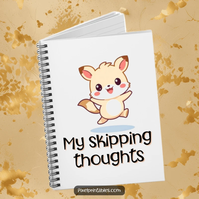 Funny notebook with a cute pixelated animal character skipping with joy, perfect for jotting down adorable ideas.