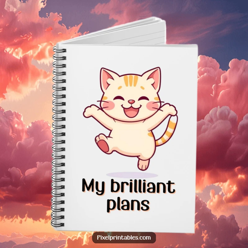 Funny Pixel Cat Notebook: Adorable pixelated cat leaping playfully, cute pixel art planner, great for notes.