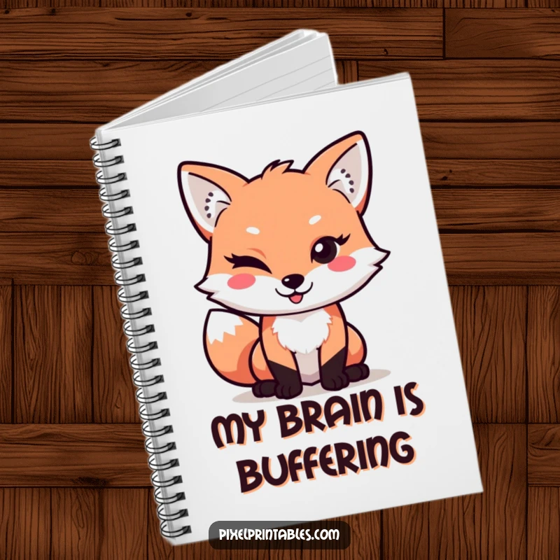 Funny Pixel Fox Notebook: Mischievous pixelated fox winks playfully, perfect for jotting notes with retro gamer flair.