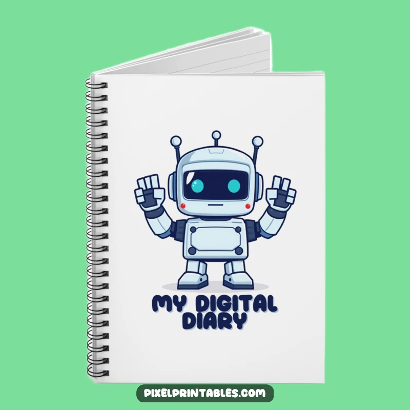 Funny Pixel Robot Waving Notebook - Jot Down Retro Ideas Gift!