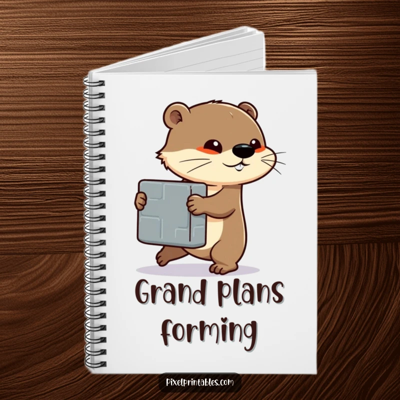 Funny notebook cover featuring a determined otter character pushing a large pixelated block, ideal for planning and goal setting.