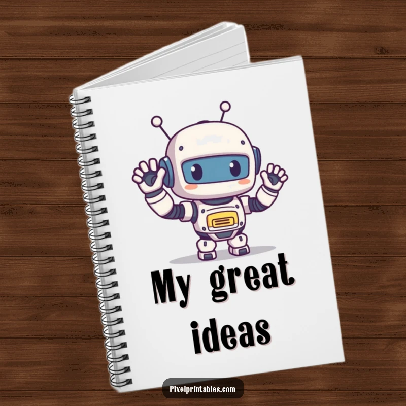 Funny Pixel Robot Notebook: Adorable pixelated robot waving hello, retro pixel art planner, great for notes.