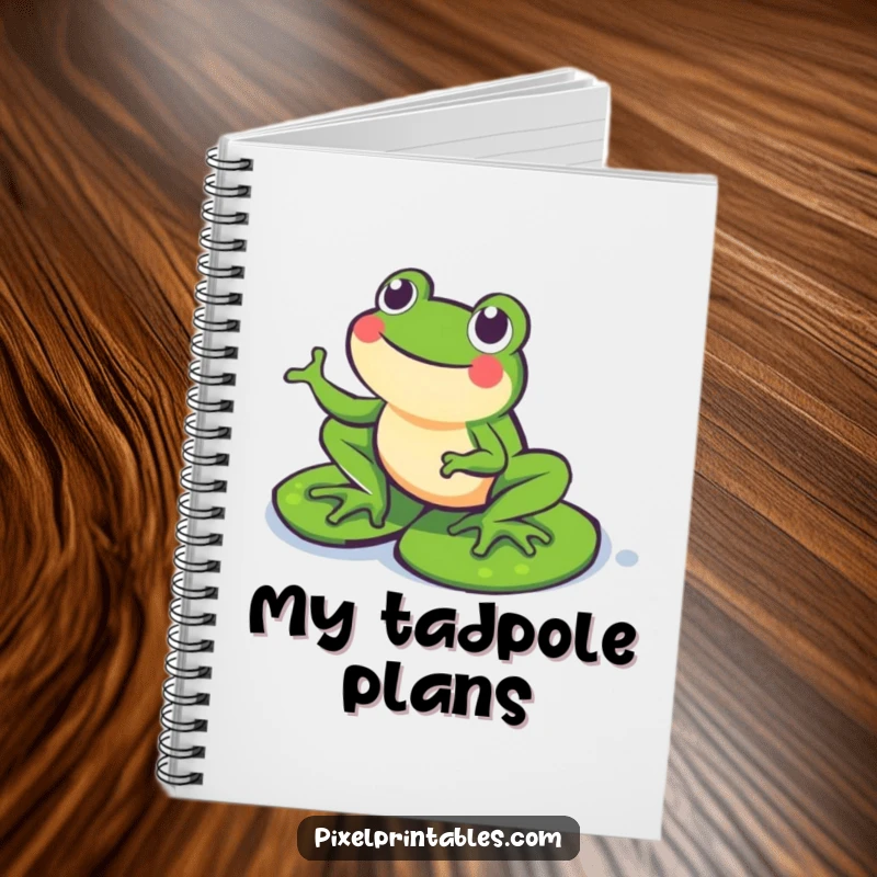 Funny Pixel Frog Notebook: A happy pixelated frog hopping on pixel lily pads, perfect for jotting down ideas.