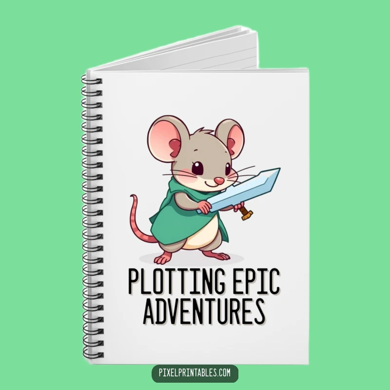 Funny Pixel Mouse Sword Notebook - Curious Crafter Ideas Keeper