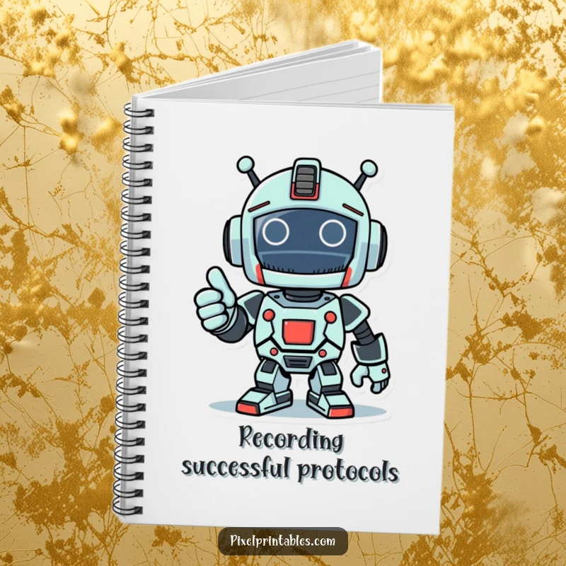 Funny notebook with a pixelated robot giving a thumbs-up, perfect for jotting down successful plans.