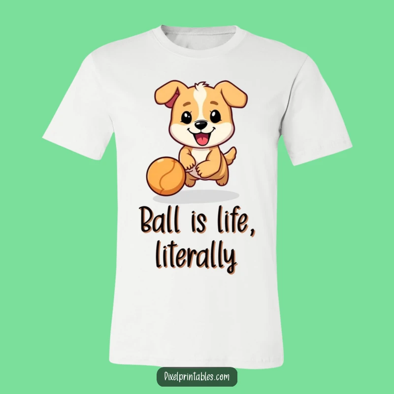 Funny Pixel Dog Ball Chase T-Shirt - Playful Character Tee