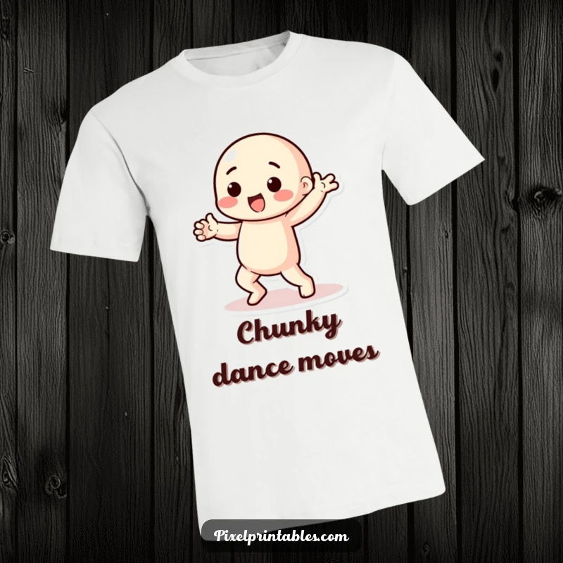 Funny pixel dancer t-shirt featuring a playful character with chunky limbs performing a pixelated dance with enthusiastic energy.