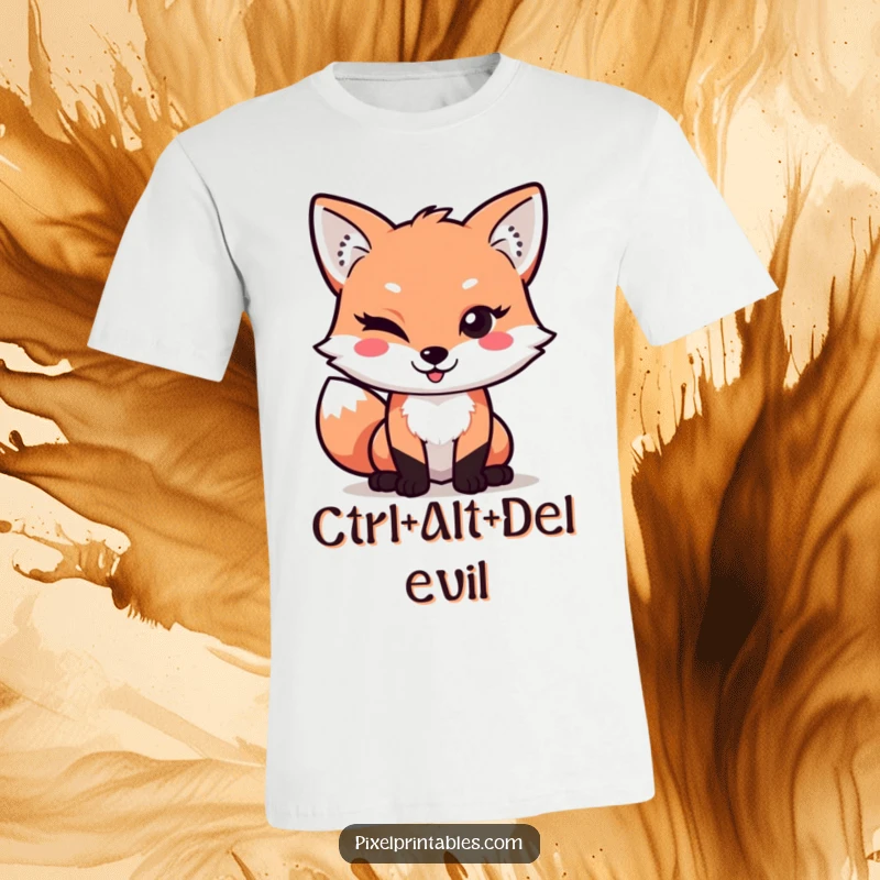 Funny Pixel Fox T-Shirt: A mischievous pixelated fox winks playfully in a retro pixel art style, a hilarious shirt.