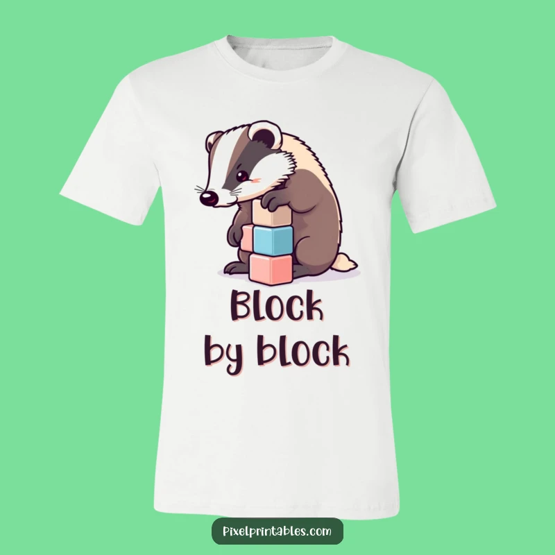 Funny Determined Badger Pixel Cubes T-Shirt - Focused Funny Gift Tee