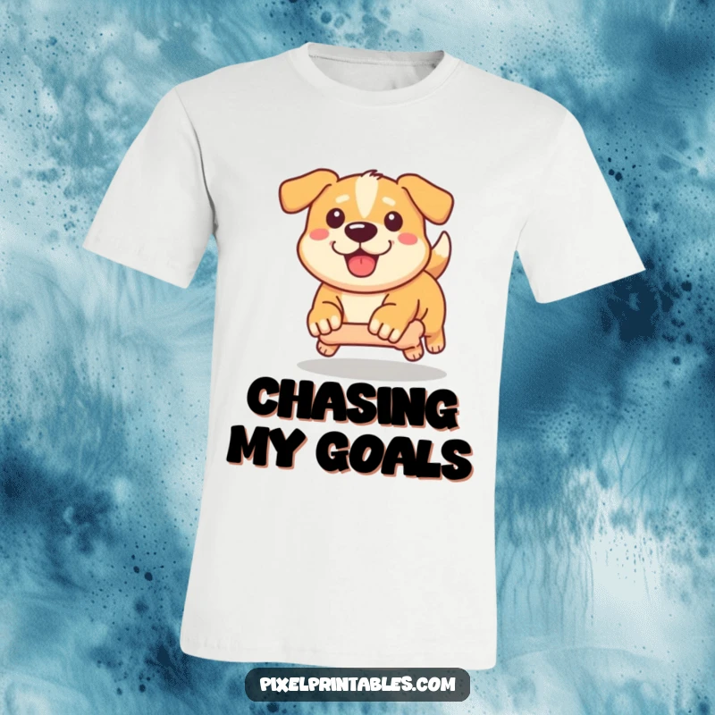 Funny Pixel Dog T-Shirt: Adorable pixelated dog running with determination after a pixel bone, pixel art graphic.