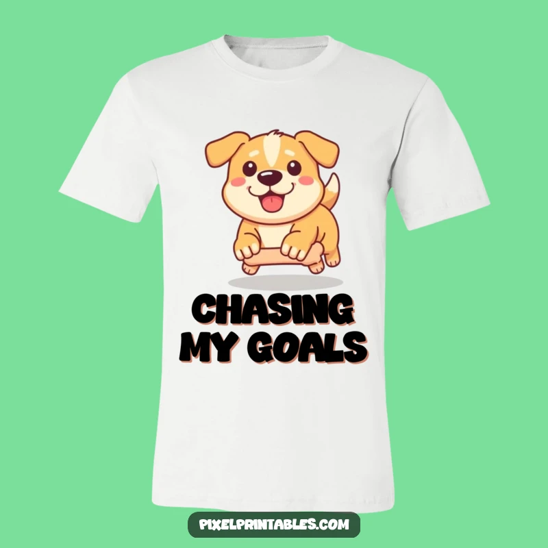 Funny Pixel Dog T-Shirt: Determined Bone Chase, Retro Gamer Style