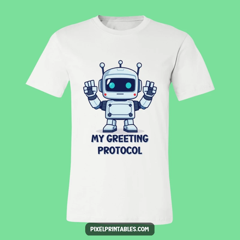 Funny Pixel Robot Waving Tee - Retro & Friendly Apparel Gift!