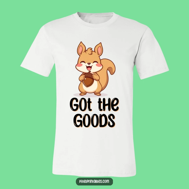Funny Pixel Squirrel T-Shirt - Triumphant Acorn Holder for Joyful Vibes Gift