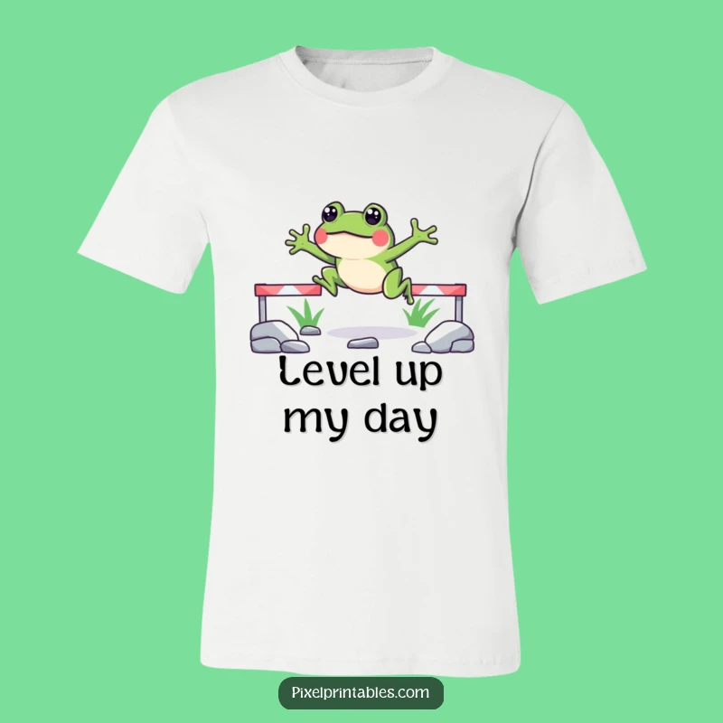 Funny Pixelated Frog Jump T-Shirt Retro Gaming Tee for Playful Adventurers