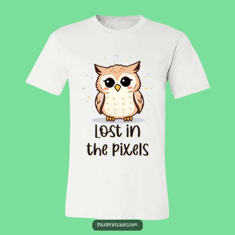 Funny Pixelated Owl Star Map T-Shirt A Cosmic Adventure Tee for Geeky Souls