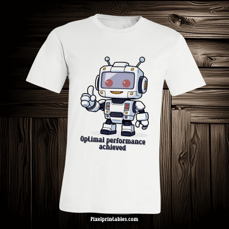 Funny t-shirt with a friendly, blocky pixelated robot giving a thumbs up, symbolizing approval and positivity.