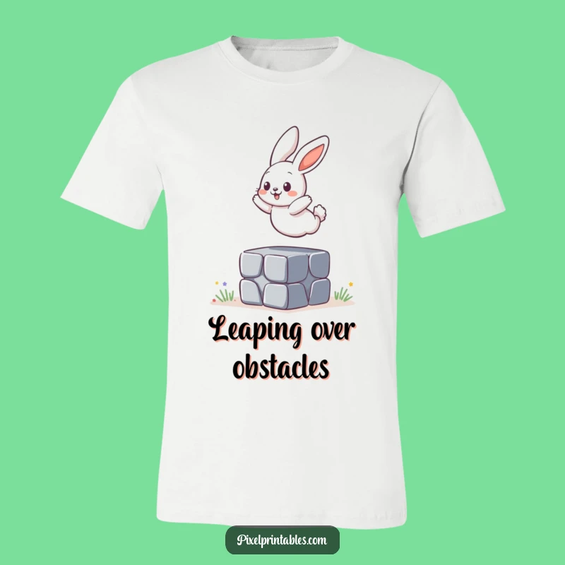 Funny Pixelated Bunny Jumping T-Shirt, Energetic Funny Gift Tee