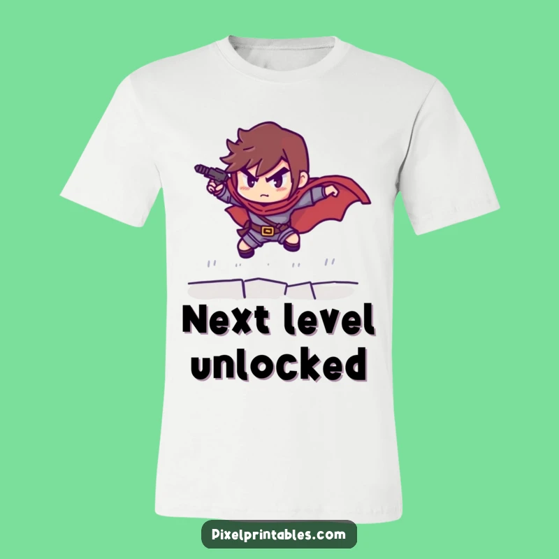 Funny Pixelated Hero T-Shirt: Determined Leaper Gaming Tee