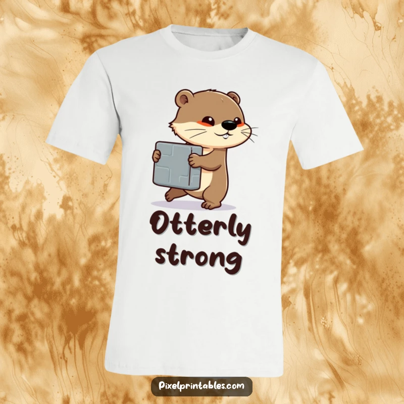 Funny t-shirt showcasing a determined otter character pushing a substantial pixelated block with all its might and focus.