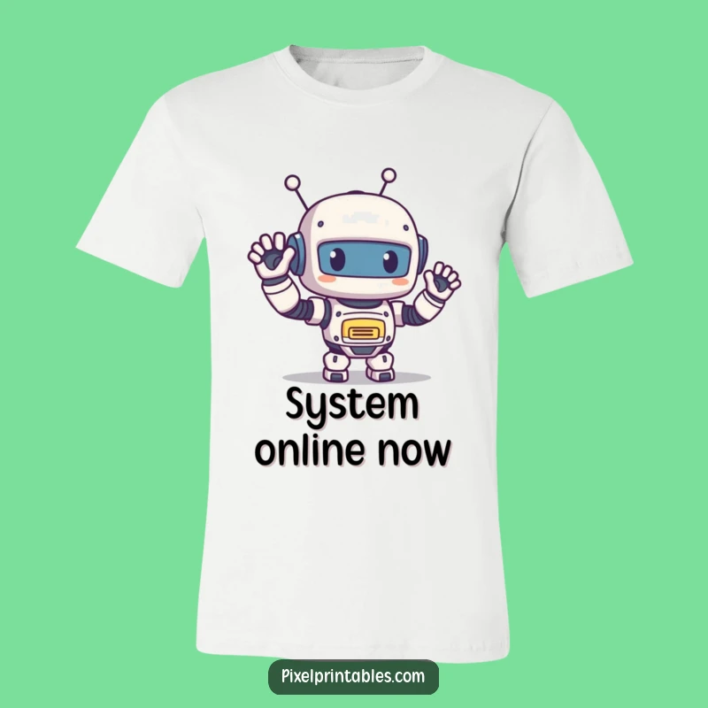 Funny Pixel Robot T-Shirt: Happy Waving Gamer Style, Retro Fun Gift