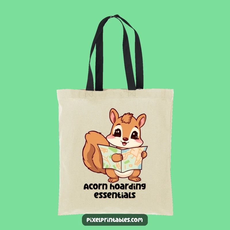 Funny Curious Squirrel Pixel Map Tote Bag - Eco-Friendly Funny Shopping Gift