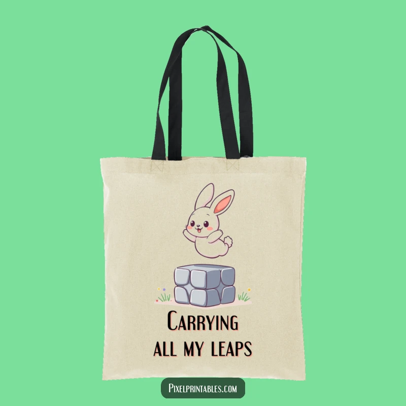 Funny Pixelated Bunny Jumping Tote Bag, Chic Funny Gift