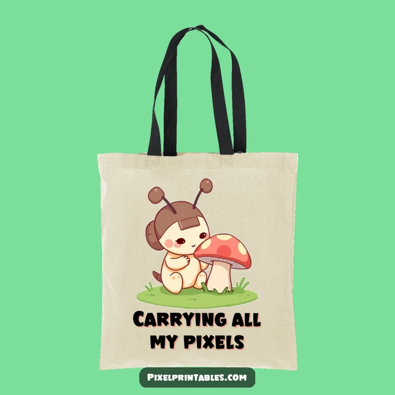 Funny Pixel Mushroom Tote Bag: Curious Character's Retro Haul Gift