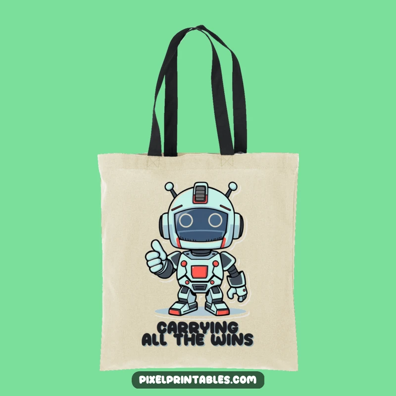 Funny Pixel Robot Thumbs Up Tote Bag - Triumphant Carry-All