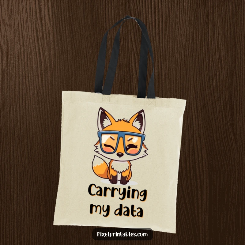 Funny Pixel Fox Tote Bag: A winking pixelated fox with pixel glasses, showcasing a stylish and humorous accessory for daily use.