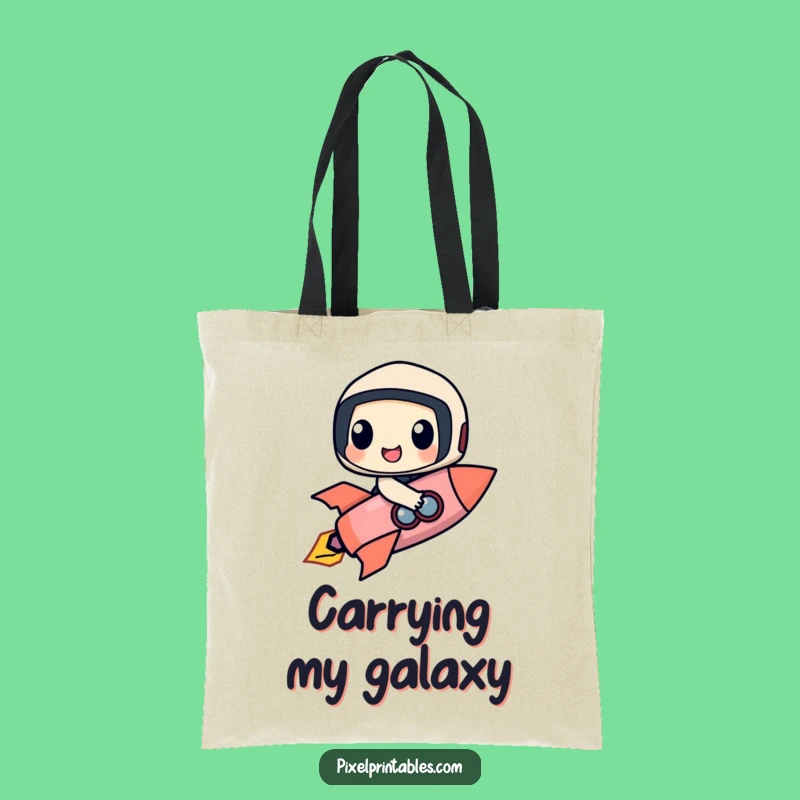 Funny Rocket Rider Tote Bag: Happy Pixel Character's Cosmic Haul Gift