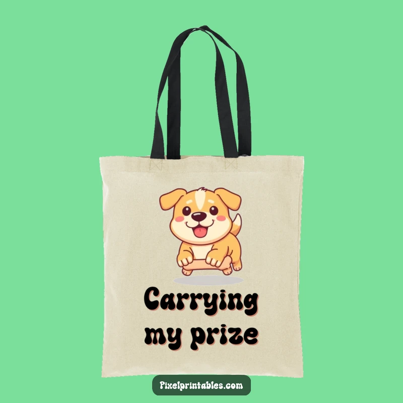 Funny Pixel Dog Tote Bag: Determined Chase Carry-All, Retro Style