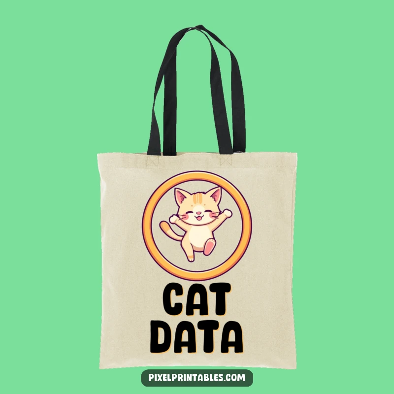 Funny Pixel Cat Hoop Tote Bag - Retro Gaming Accessory