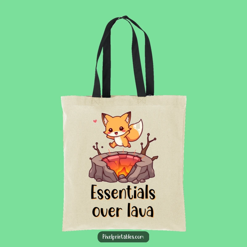 Retro Funny Fox Lava Jump Tote Bag: Carry Your Game, Fun Funny Gift