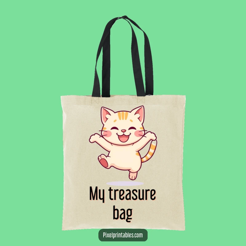 Funny Pixel Cat Tote Bag: Playful Leap Carry-All, Cute Style