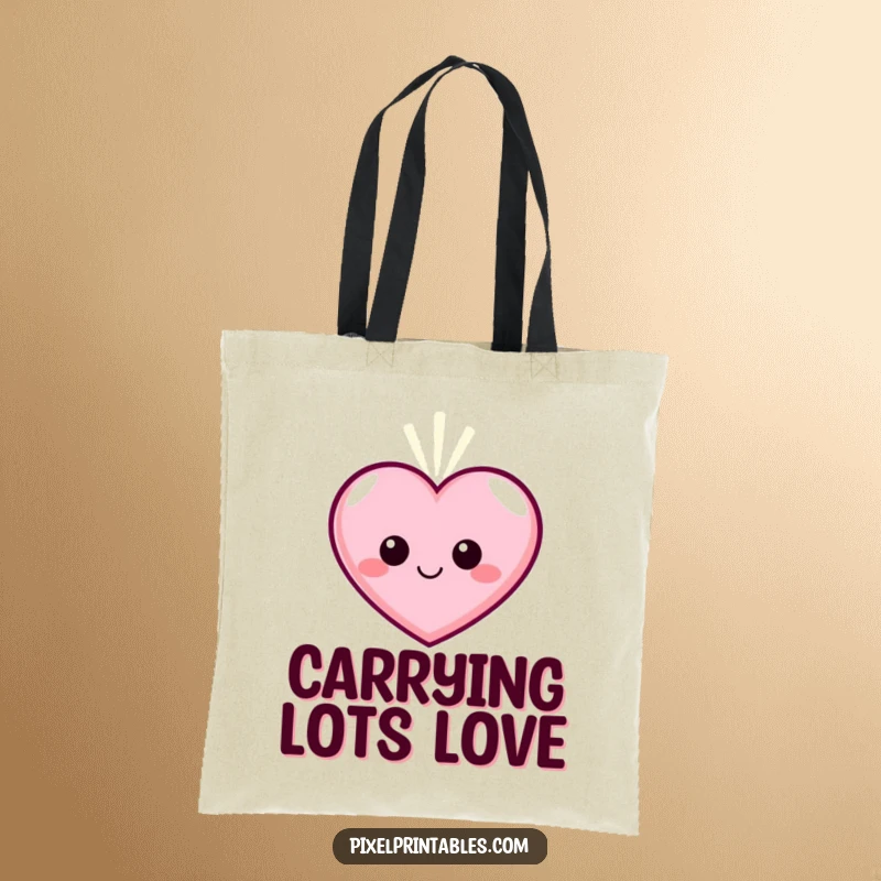 Funny Pixel Heart Tote Bag, a smiling pixelated heart character pulsing with warm light, for carrying love.