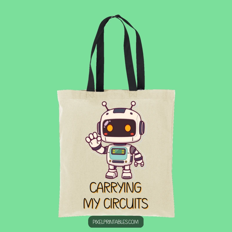 Funny Pixel Robot Tote Bag: Carry Your Tech in Style, Perfect Gift