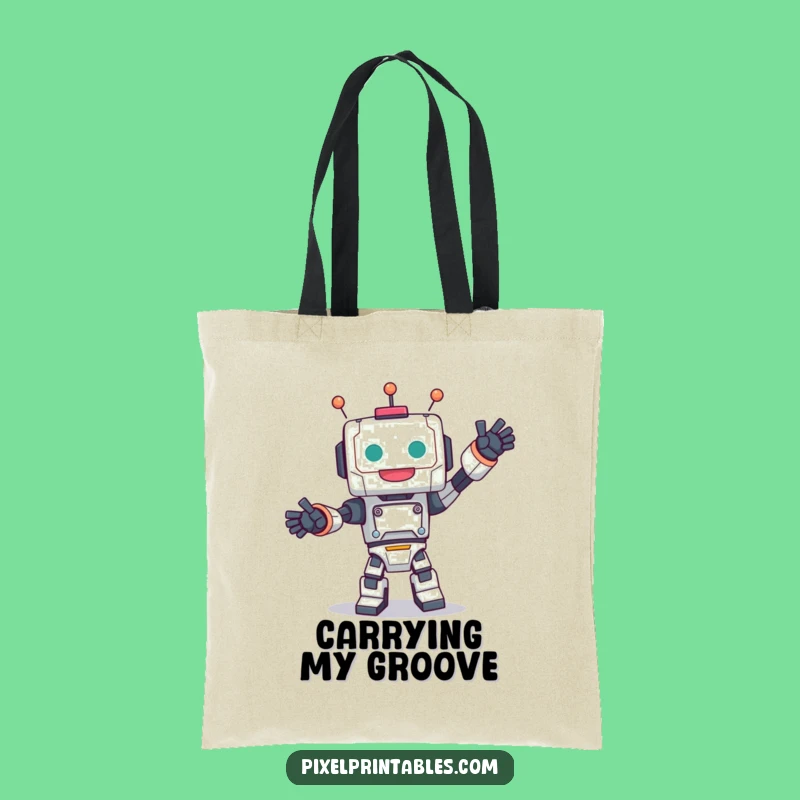 Funny Robot Dance Tote Bag - Stylish Blocky Character Accessory