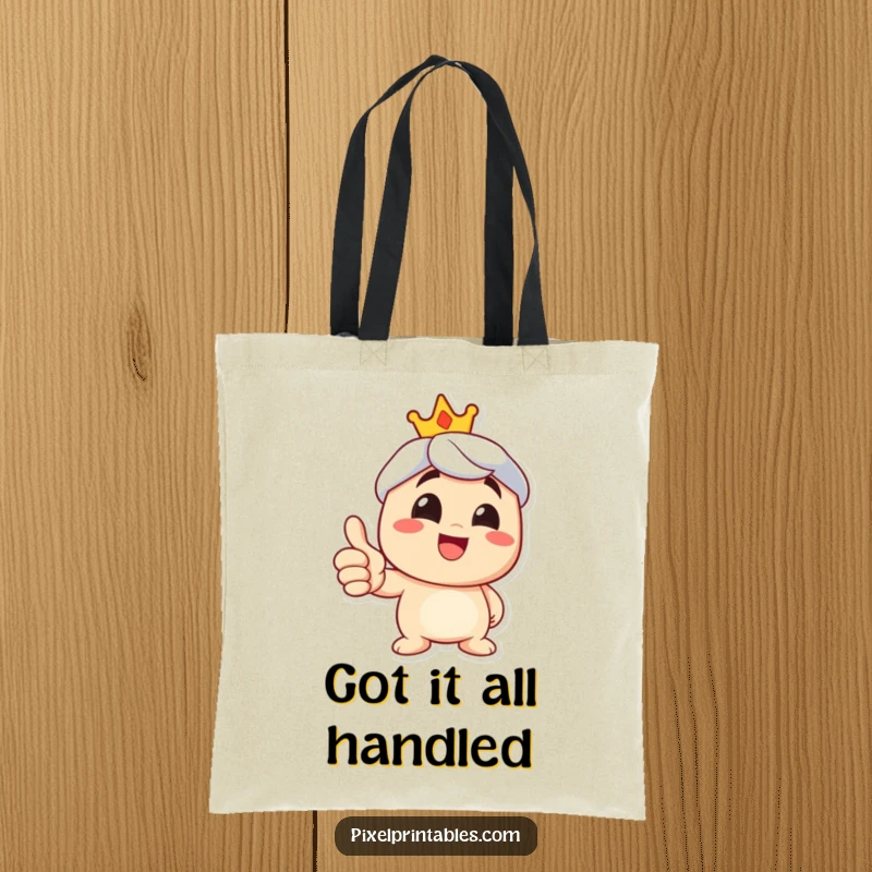 Funny thumbs up tote bag featuring a happy character with a wide grin, ideal for shopping and daily use.
