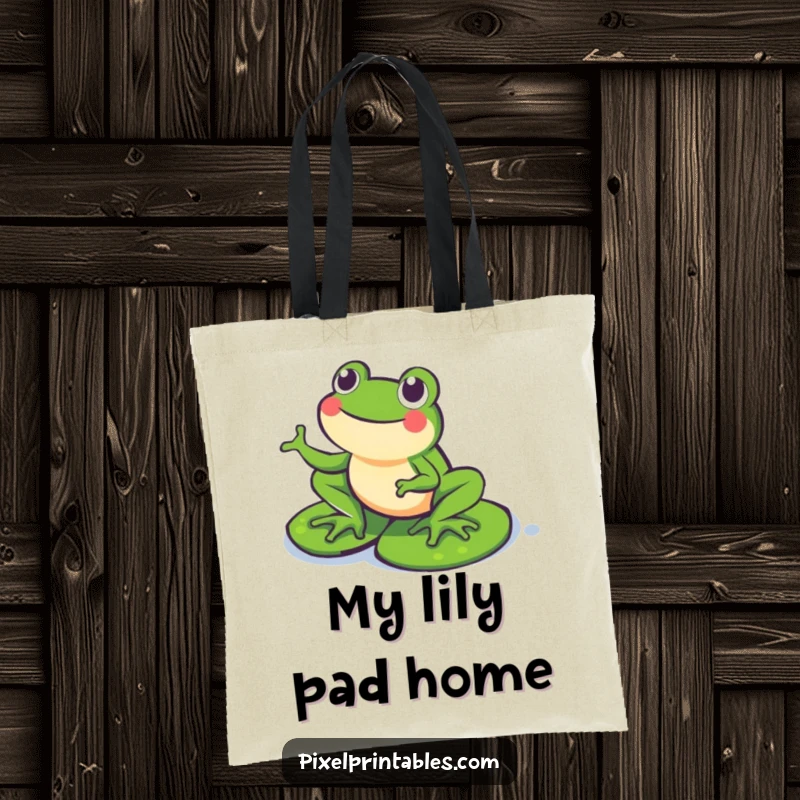 Funny Pixel Frog Tote Bag: A happy pixelated frog hopping on pixel lily pads, a whimsical and humorous accessory.
